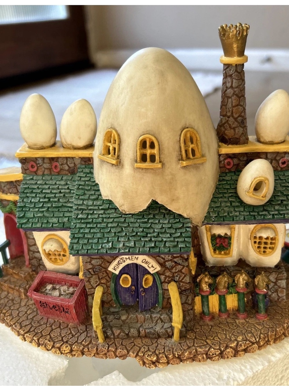 Department 56 Cream Egg Cottage with Green Roof and Gold Accents